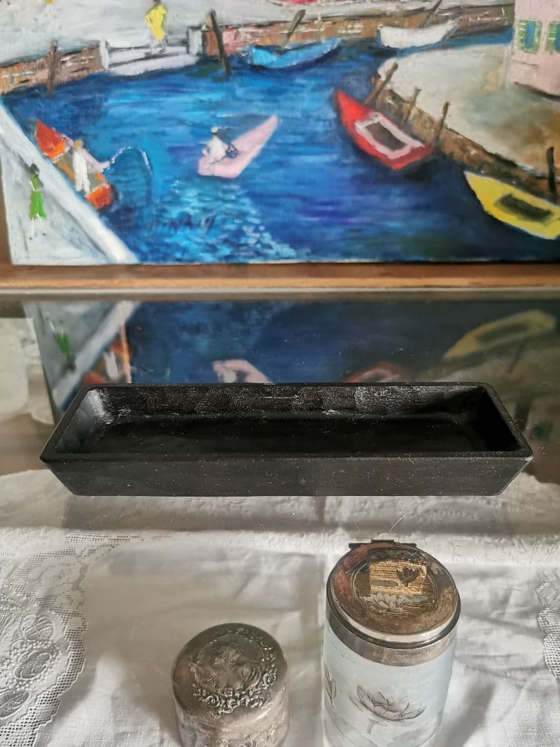 三谷龍二 黒漆 端正な細長深皿 角皿 木彫り漆塗り 美しいノミの目跡 作家物