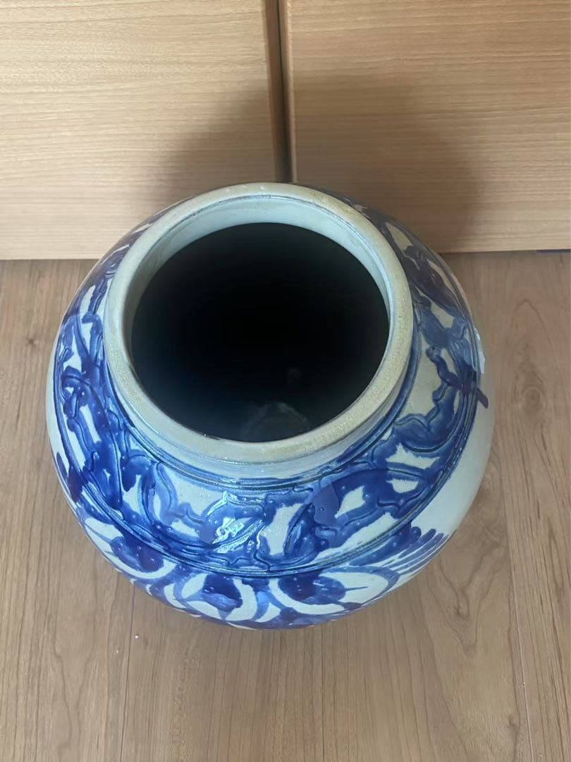 中国 染付草花文壶時代 青花 大壺 花瓶 古董