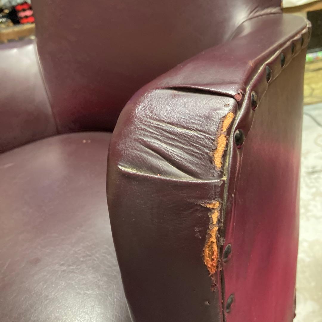 ⭐️アンティークレザー　スタッズ　バーガンディ レザー 1人掛け アームチェア