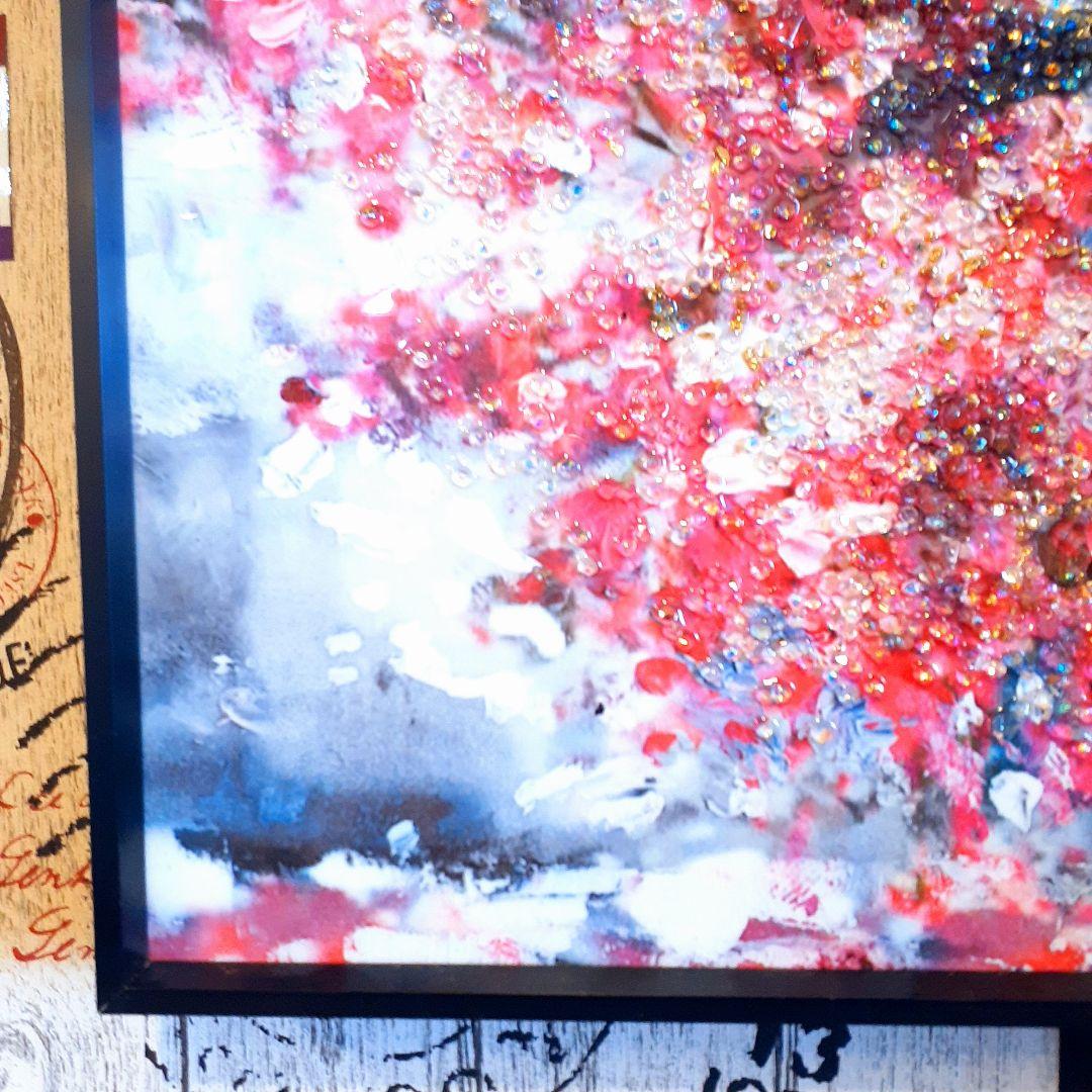 輸入雑貨　クリスタルアート　『月下の富士山と桜』　水晶石　フレーム付き