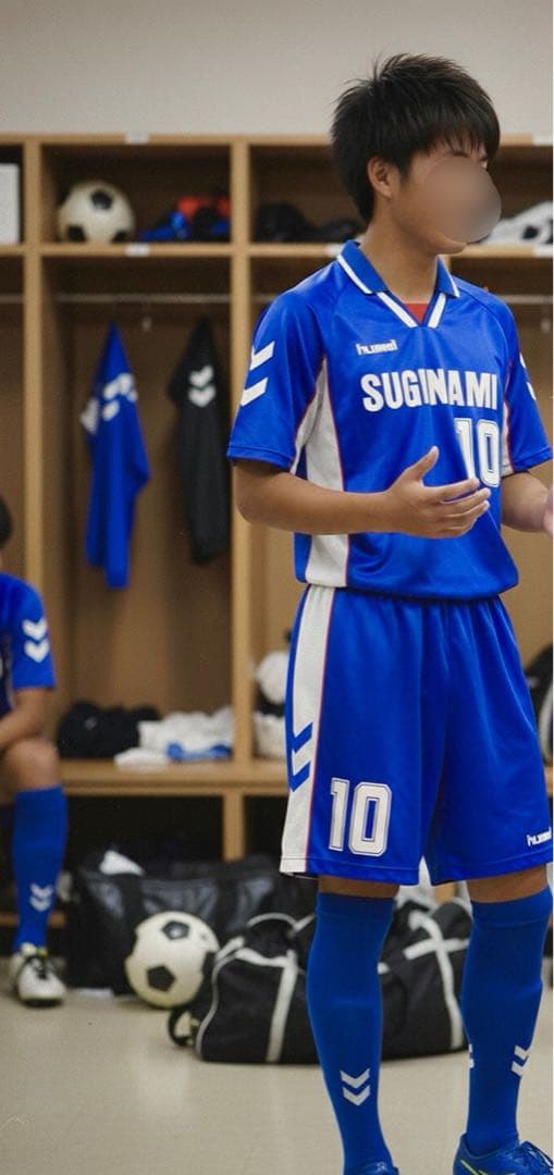 杉並高校サッカー部　ユニフォーム　L 光沢生地　ヒュンメル　ブルー　上下セット