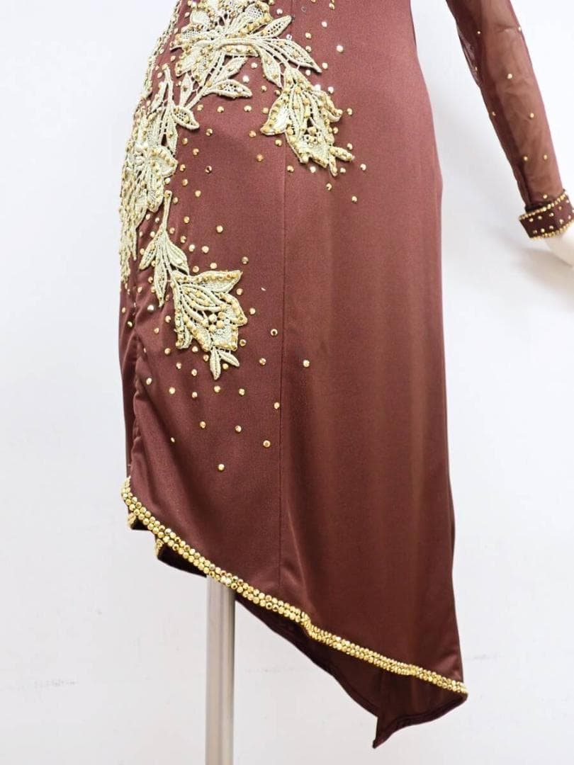 6358【チャコット】茶/ブラウン/ゴールド/ラテンドレス☆社交ダンス