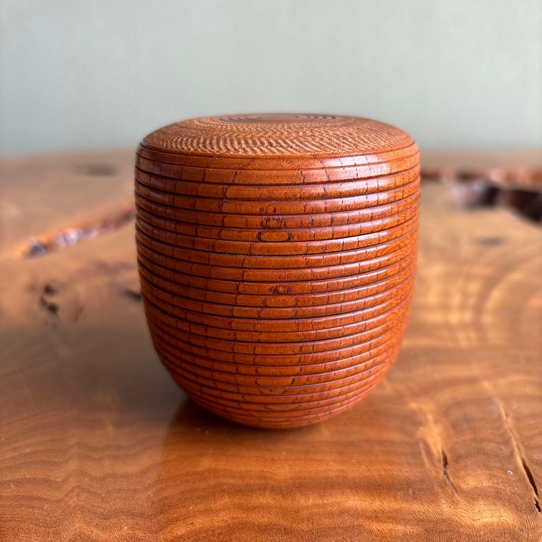 【1層1層動く】浮月挽 千筋棗 田中光月造 年輪百年以上の欅 茶道具 共箱