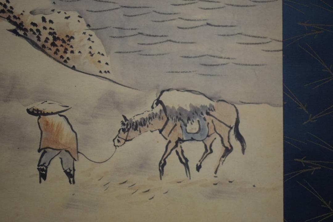 真作/里見雲嶺/雪景山水雪山図/絹表装/布袋屋掛軸HH-729