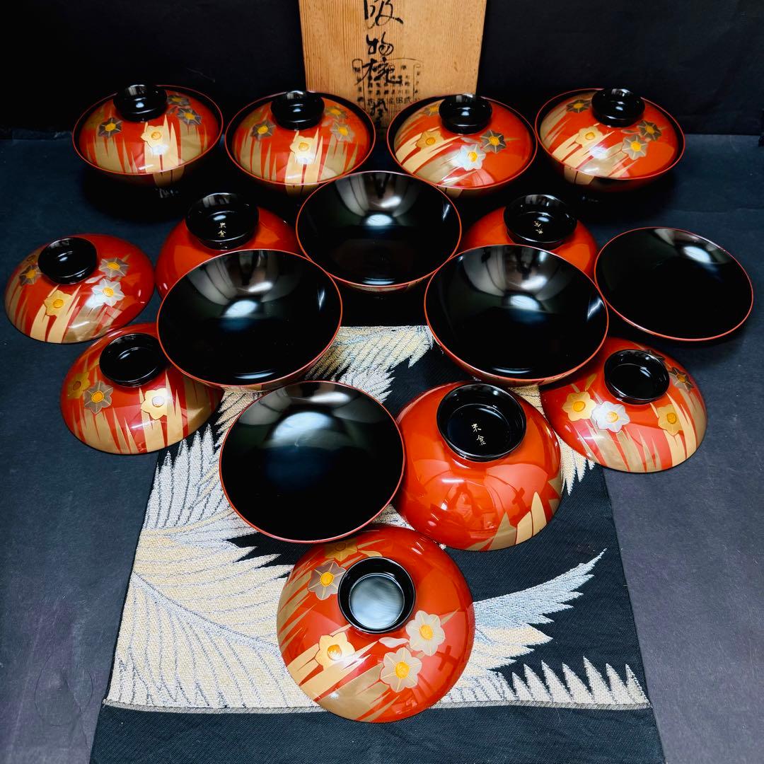 専用 漆器　輪島塗　金蒔絵　木製　蓋付椀　お煮物椀　吸物椀　10客 共箱
