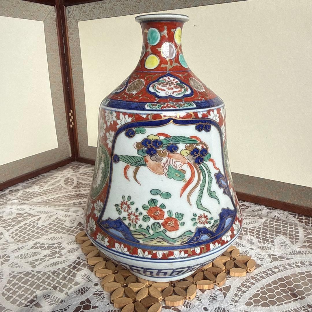 大聖寺伊万里　釣鐘型金彩鳳凰色絵割れニューありません　江戸末期明治前期美品セール