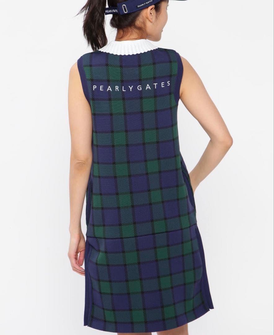 【新品】パーリーゲイツ 光栓 チェック柄 ノースリーブ ワンピース ニット