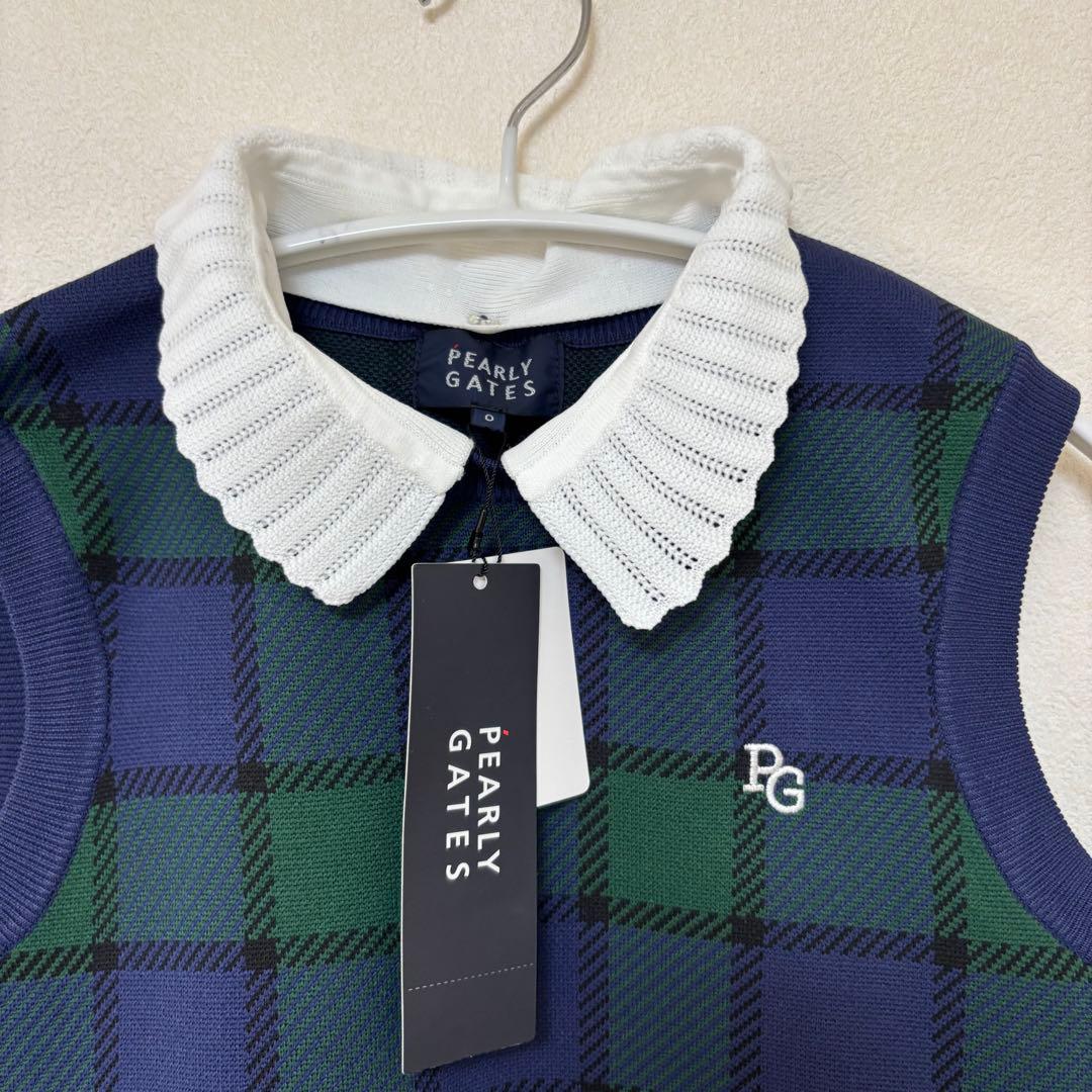 【新品】パーリーゲイツ 光栓 チェック柄 ノースリーブ ワンピース ニット