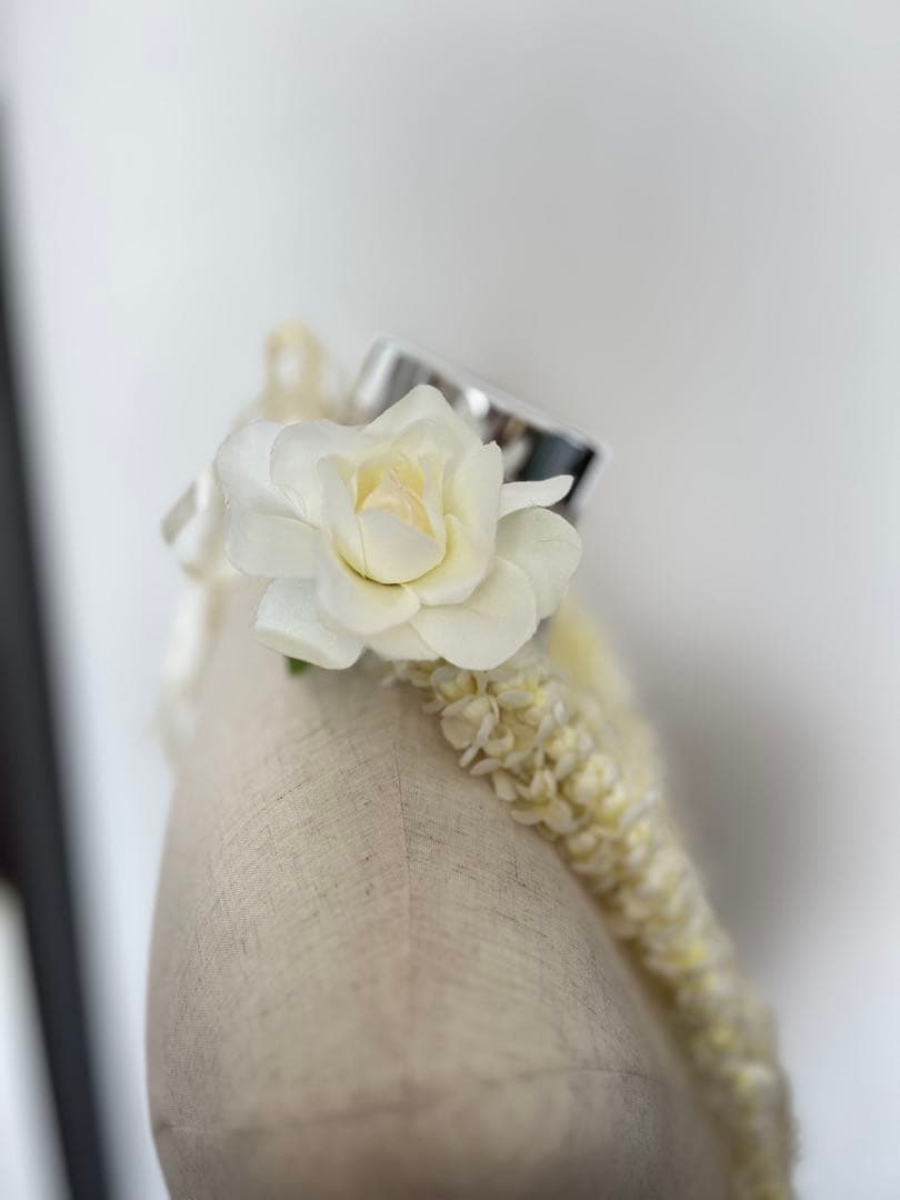 3058. フラダンス　タヒチアン　レイ　フラワーレイ　ピカケ　5連　ホワイト系