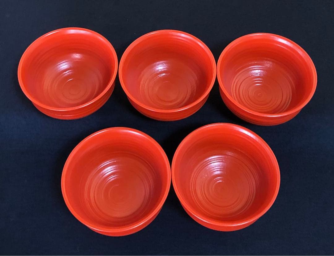 《R》洗朱挽目椀5客 多用椀 十時啓悦 木製漆器 略歴 共箱 251208お4