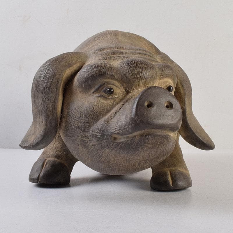 中国　古陶磁　陳鳴遠　朱泥　豚俑　陶俑　置物　V　9208AE