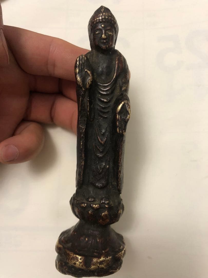 古董，阿弥陀如来像，中国清時代，古铜製，旧家藏出。