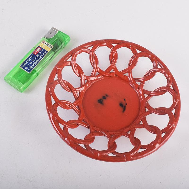 煎茶道具　根來塗　透かし茶托　五客　V　R8874