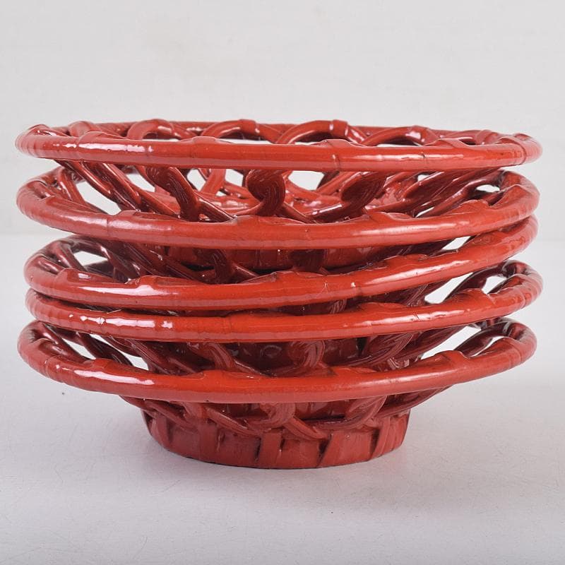 煎茶道具　根來塗　透かし茶托　五客　V　R8874