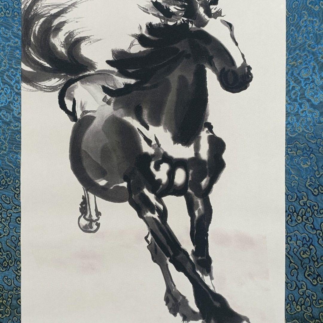 徐悲鴻《奔馬図》 四条屏　証書付き　掛軸セット　38×180