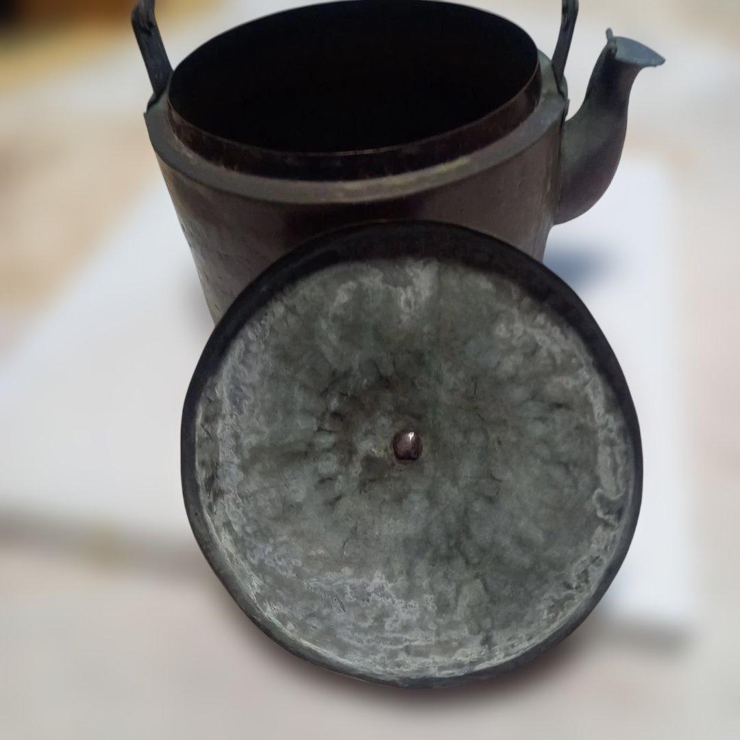 昭和モダンレトロレア物純銅製 丸型銅瓶 編み込みハンドル