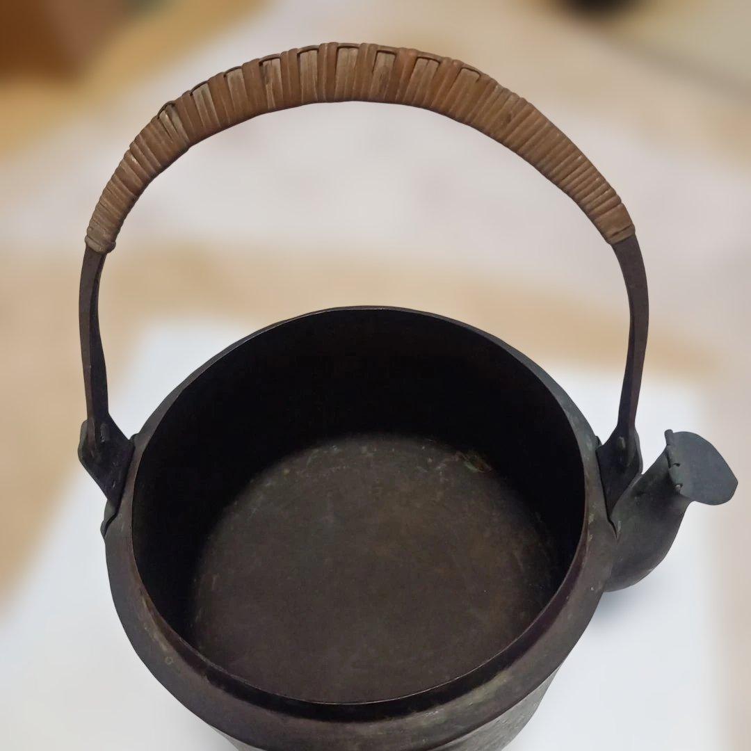 昭和モダンレトロレア物純銅製 丸型銅瓶 編み込みハンドル