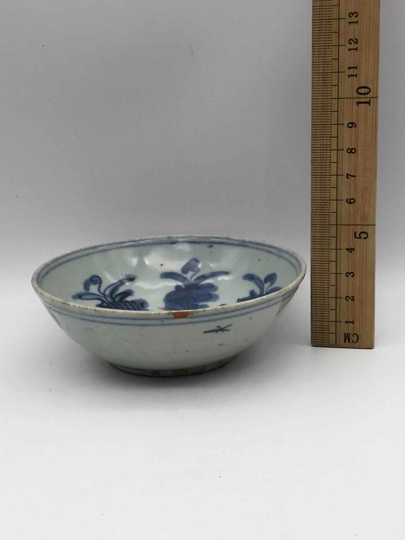 明時代　染付 青花花鳥文盤　古染付皿 唐物　古賞物　時代物　茶碗(D-40)