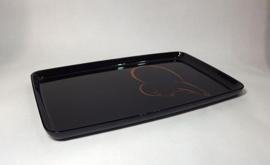 小松芳光作/蒔絵犬図長方盆/加賀蒔絵/石川県無形文化財/共箱