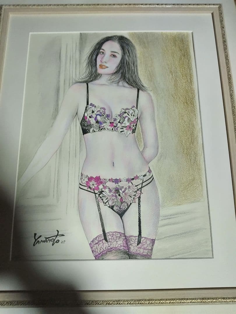 裸婦、美人画、絵画６号、光りの中W真作、山本英二、額縁、肉筆、高塚省吾、宮永岳彦