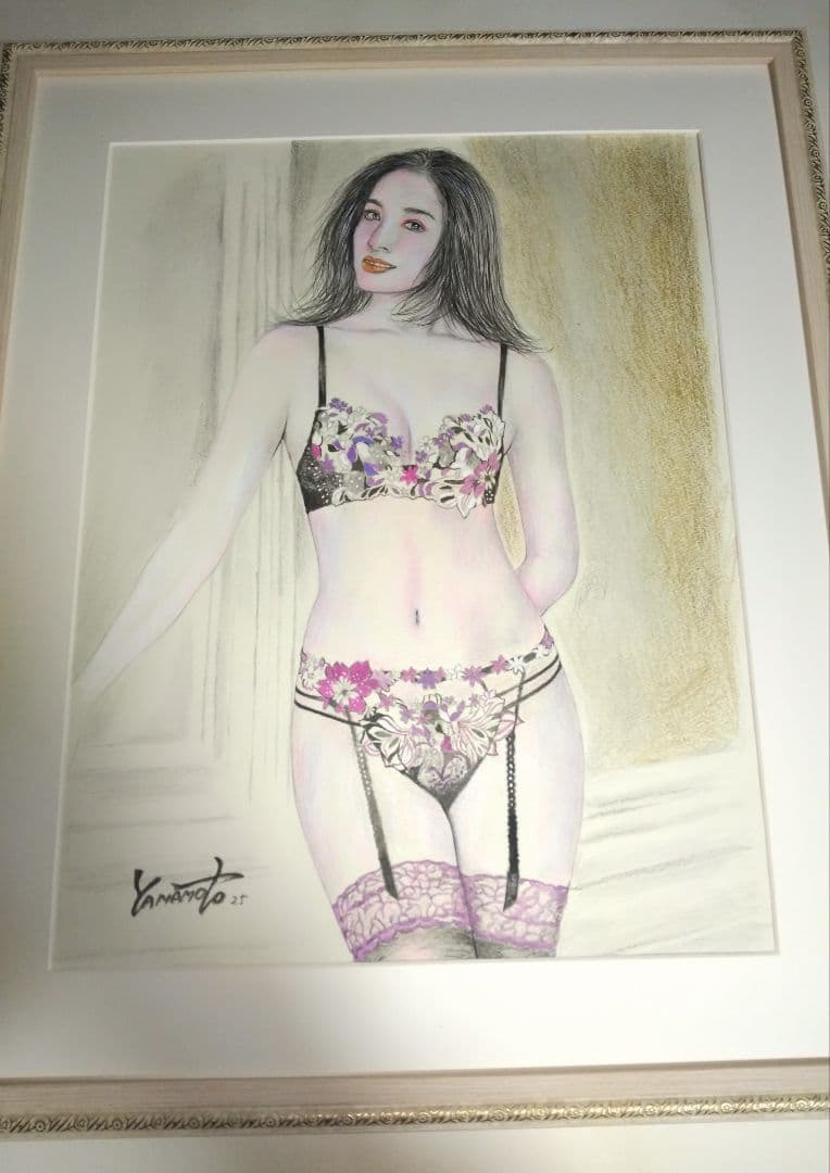 裸婦、美人画、絵画６号、光りの中W真作、山本英二、額縁、肉筆、高塚省吾、宮永岳彦