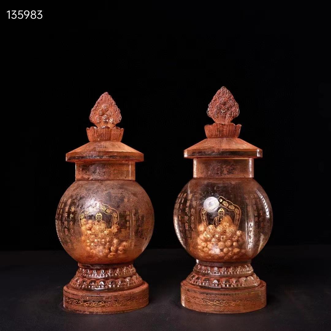 中国古美術・古水晶彫・描金舍利寶塔・金剛舍利子附・骨董品・古賞物