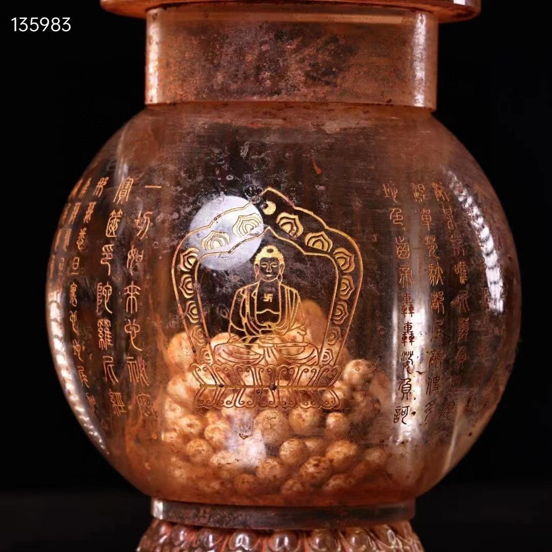 中国古美術・古水晶彫・描金舍利寶塔・金剛舍利子附・骨董品・古賞物