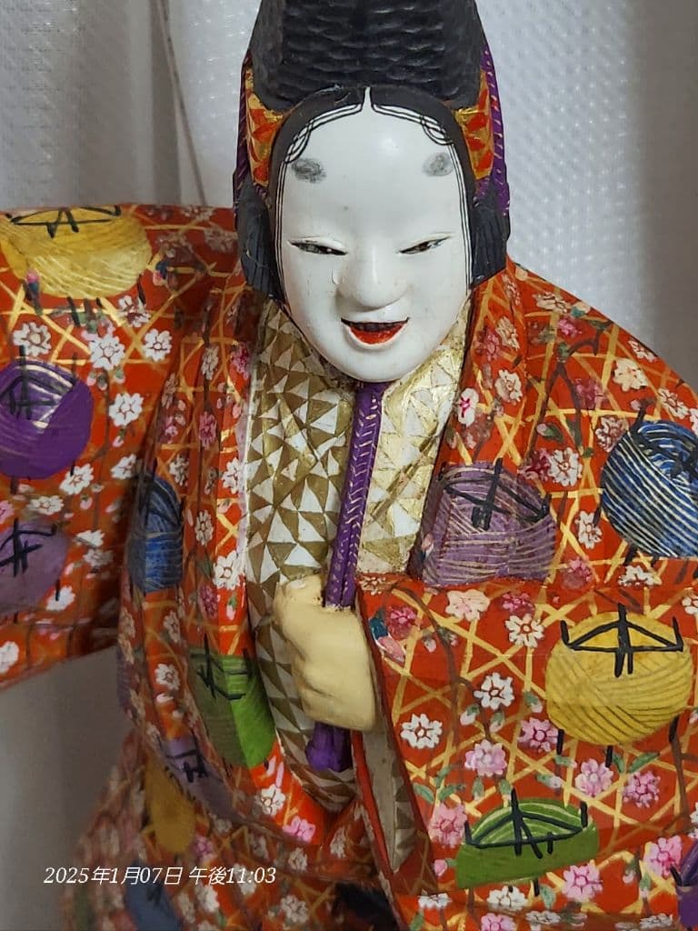 一刀彫 泉鶴寿斎 作 在銘 木彫極彩色能人形