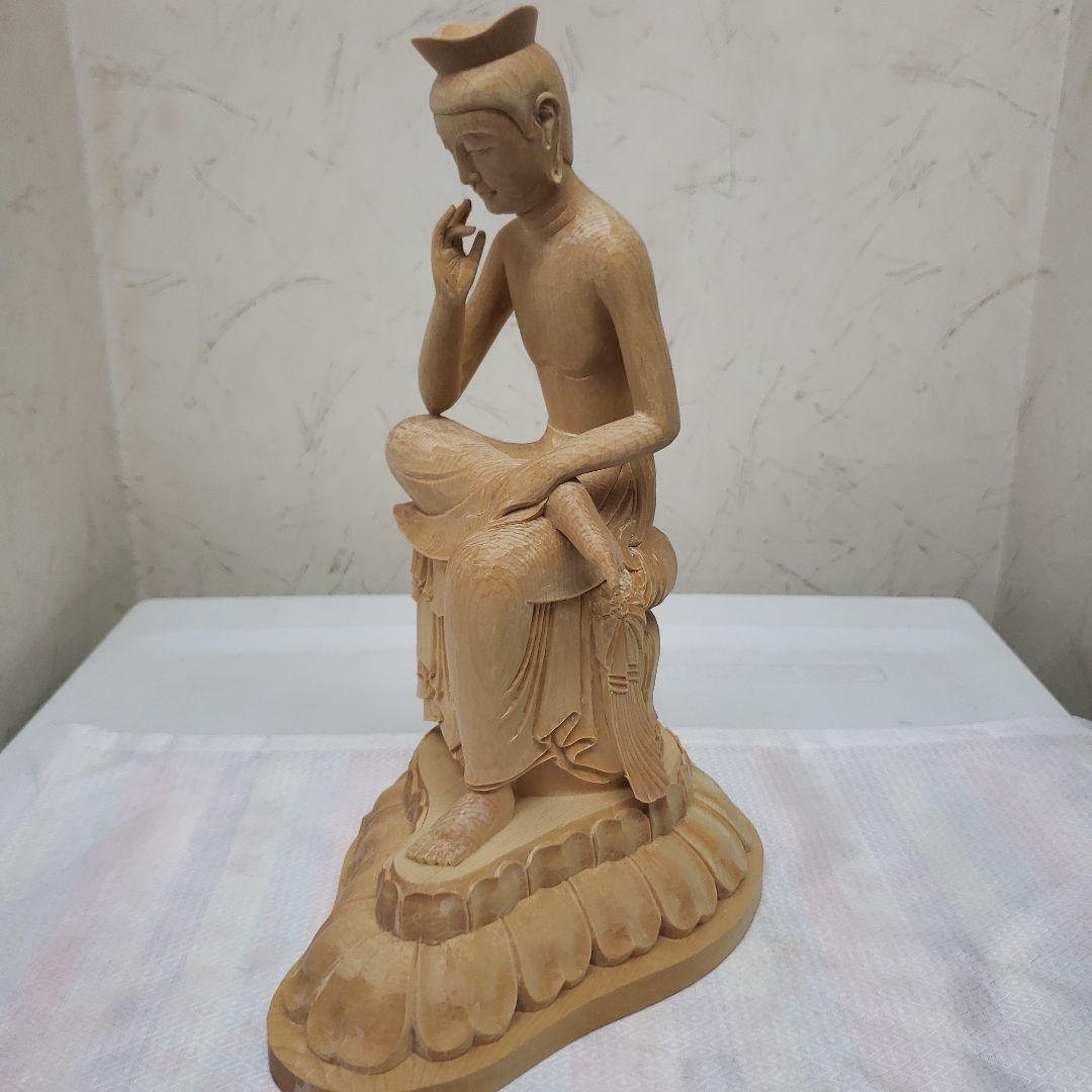 Ｂフライデー蔵出し特価　希少仏像★ヒバ材１木造り 弥勒菩薩半跏像4寸