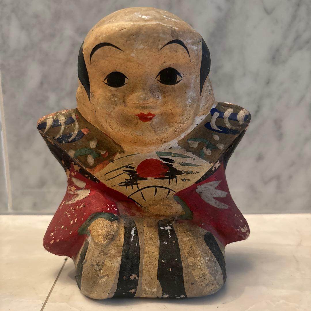 アンティーク約100年前瞳やおでこ、笑顔が美しく着物が素敵な金運、幸福を招く福助