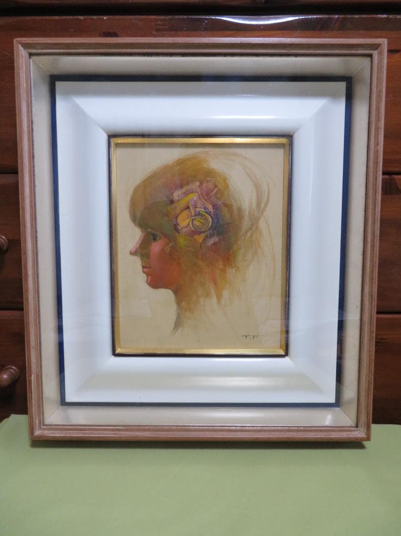 ◆ 作者不明　「少女像」（仮題）　油彩　F3号   アンティーク額◆