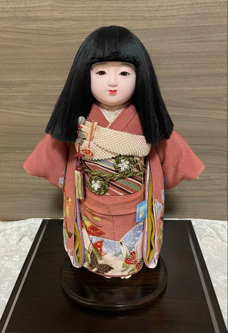 【極美品】★久月「正絹 市松人形」13号／ガラスケース付き★