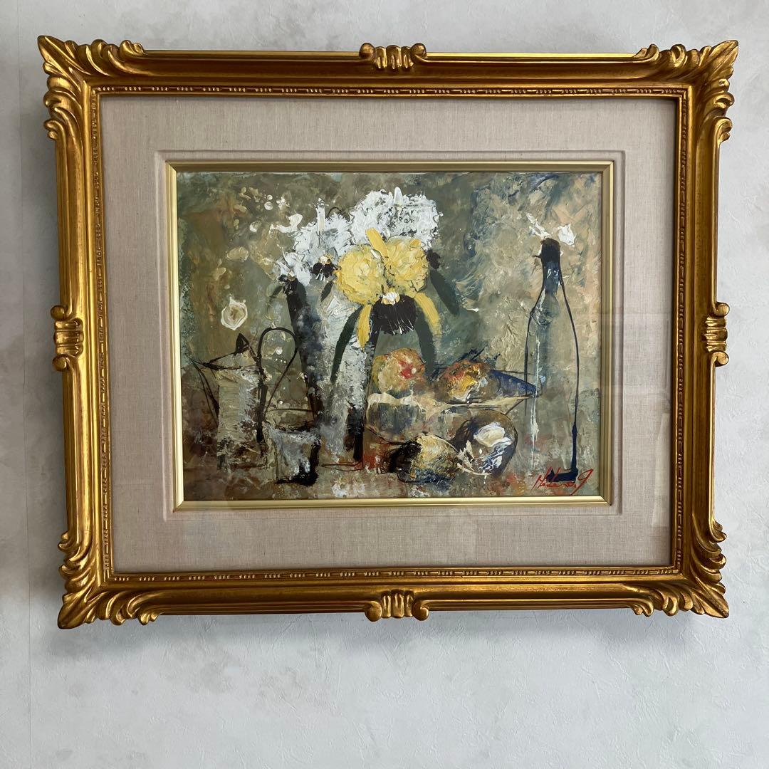 池田秀郎 油彩 題名 らんと果実　絵 40× 31cm 額　61×52cm