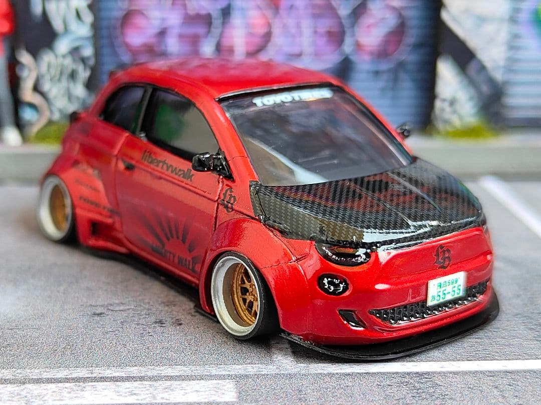 トミカ改造 フィアット オーバーフェンダー 赤 LB 深リムホットウィール