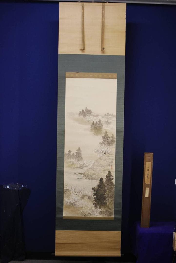 真作/喜多暉月/梅花山水人物図/布袋屋掛軸HD-371