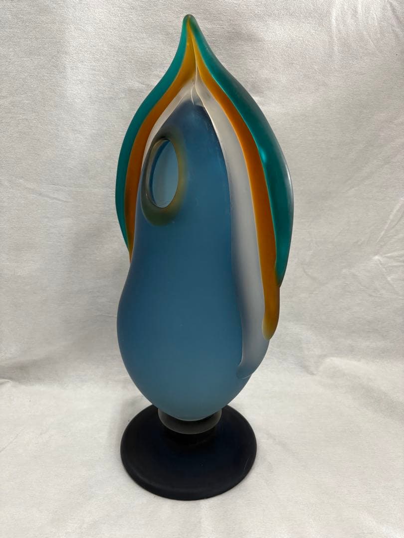 青森　津軽びいどろ　秋村実造　伝統工芸　花器　花瓶　すりガラス