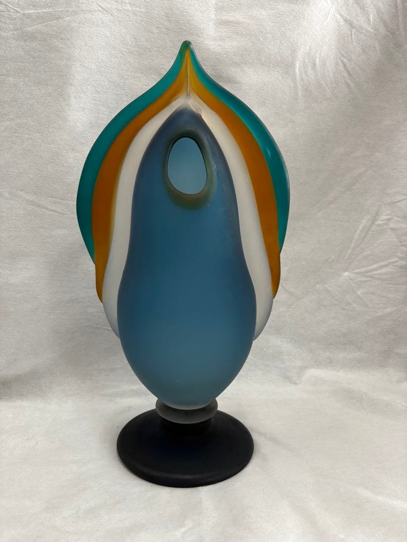 青森　津軽びいどろ　秋村実造　伝統工芸　花器　花瓶　すりガラス