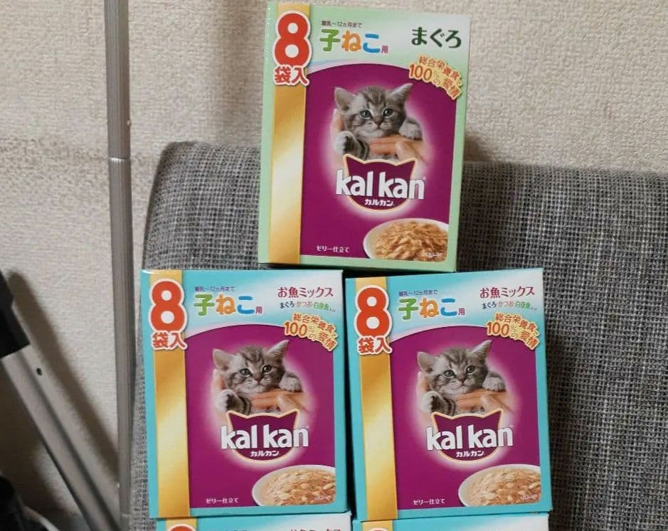 カルカン24袋、チュール40本 、銀のスプーン×２、375g缶詰9缶他