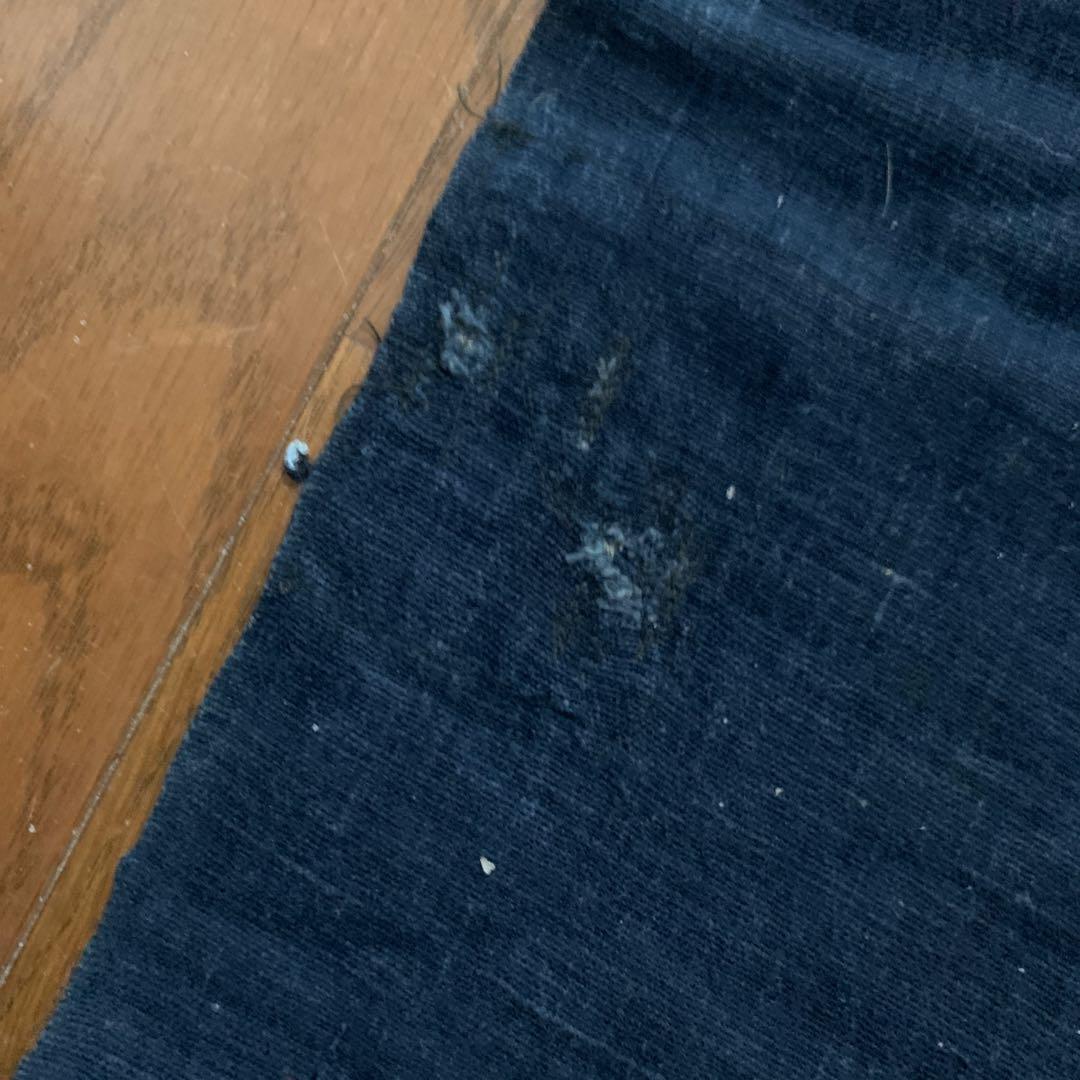 特大！　古布　筒描き　藍染　蝶　浅葱色　幅4枚　丸に揚羽蝶