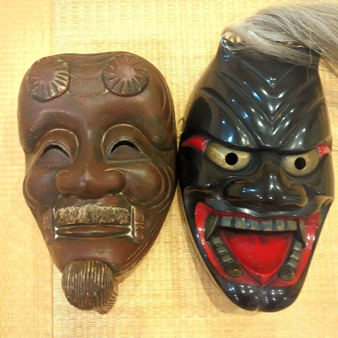 『伝統工芸品　能面 2点セット』浮立面（ふりゅうめん）と翁（おきな）