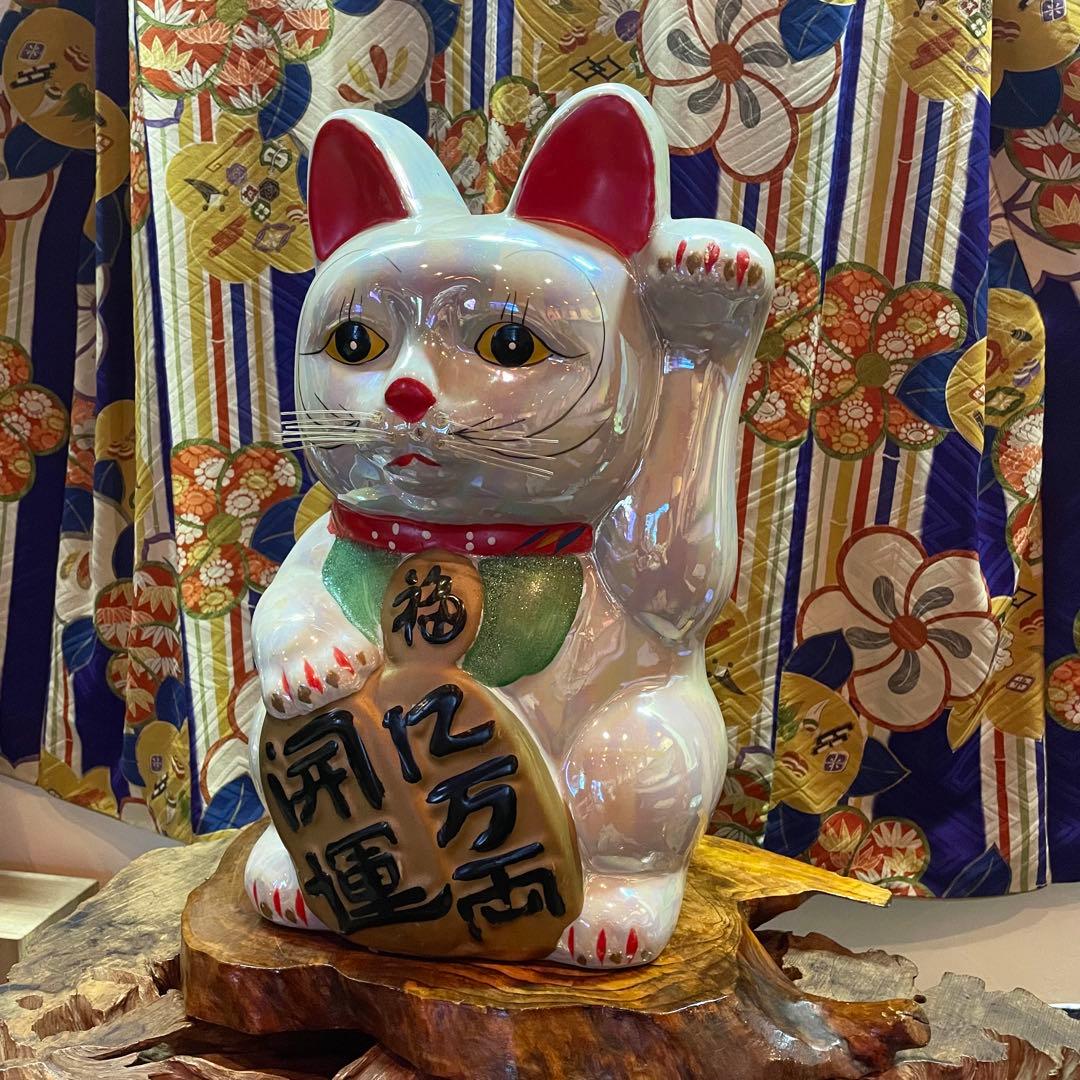 ビンテージ 招き猫★古民家 吉祥 縁起 オーロラ加工 貯金箱 福寿 招福