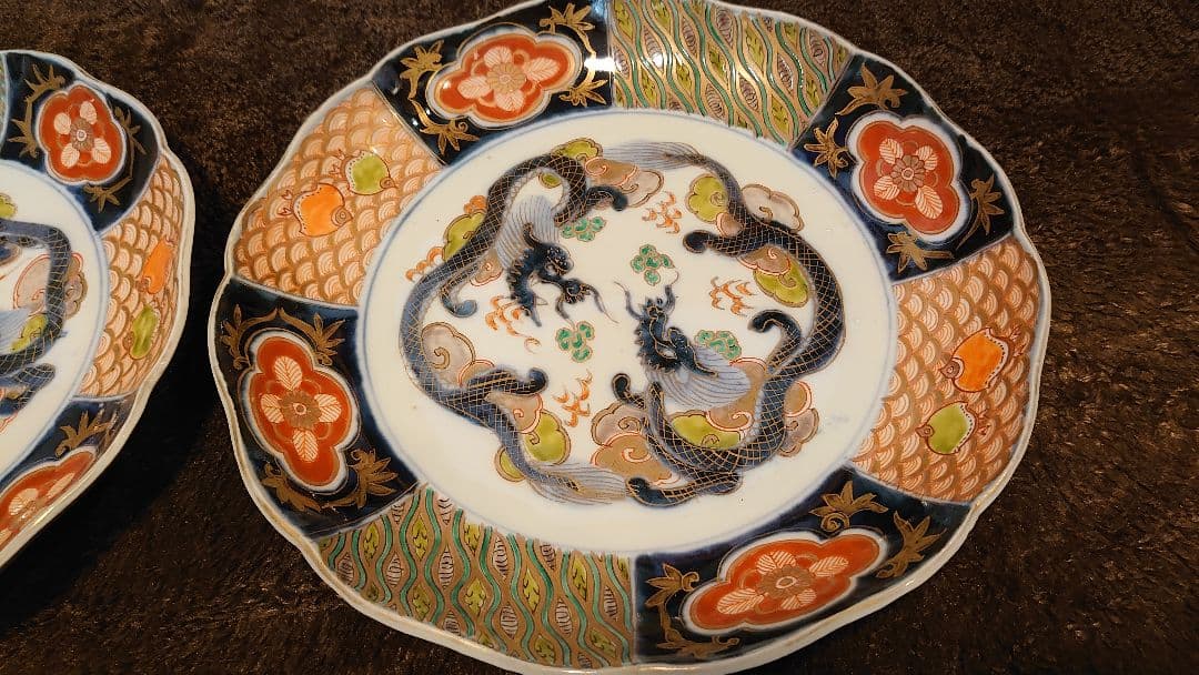 古伊万里　伊万里　大聖寺伊万里　大皿　双龍　八寸皿　３客