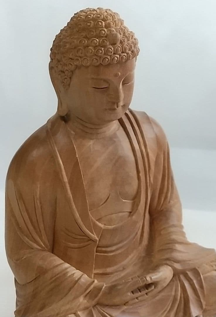 釈迦如来坐像 3寸 #333 像のみ 金彩無 お釈迦さま ◆白檀 木彫 仏像