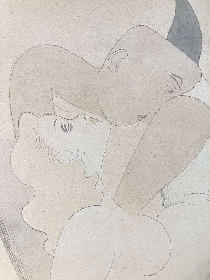 【真作保証】東郷青児「男と女」水彩画 直筆サイン 鑑定書有り 裸婦 絵画