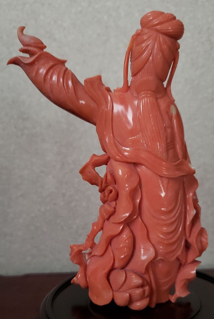 勇峰 本珊瑚 天女 置物 オブジェ 彫刻 珊瑚 宝石珊瑚 天然珊瑚 赤珊瑚