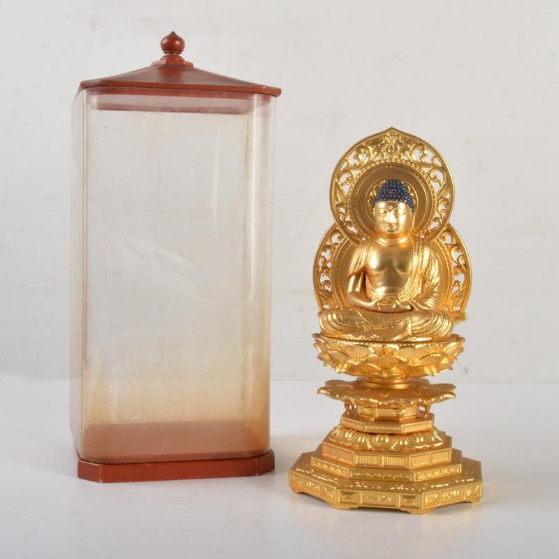 仏教美術　古銅鍍金　大日如來座像　仏像　ケース付　C　6436