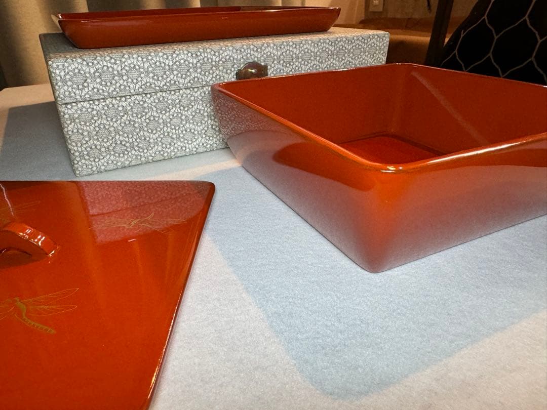 母のお茶道具 輪島塗 盆付き蓋付菓子箱　盆サイズ220mm