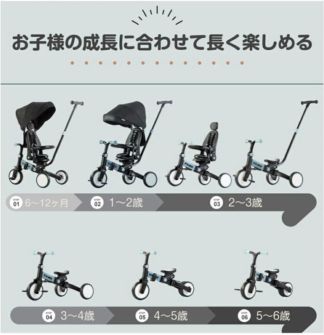 Chic子供用三輪車折りたたみ式ベビーカー 手押し棒付き 7in1 6ヶ月~6歳