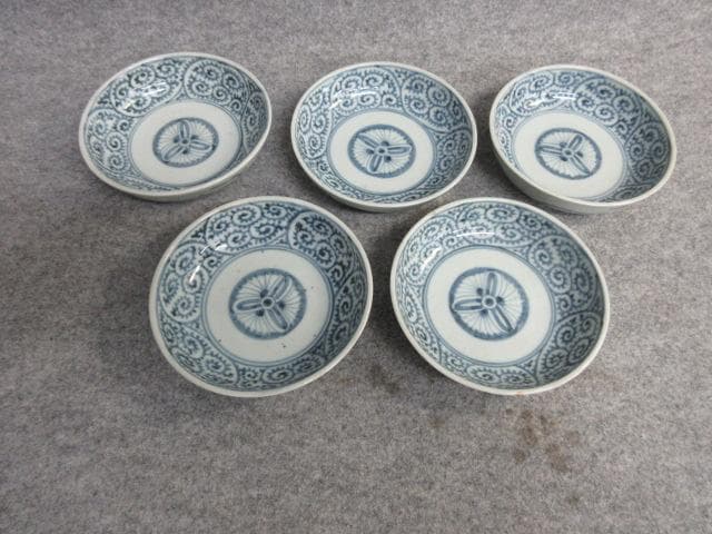 古伊万里染付蛸唐草文くらわんかなます皿5枚 [B26532]
