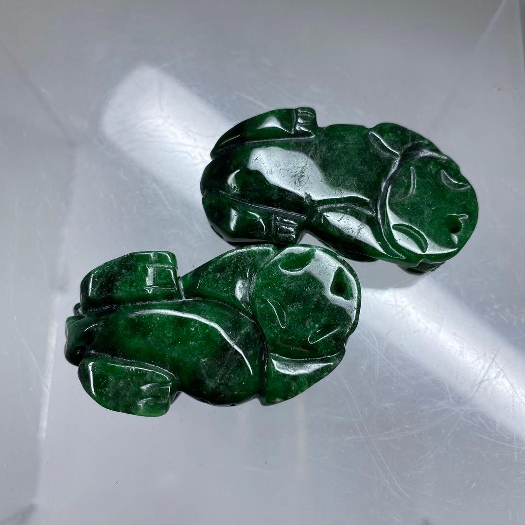 本翡翠　獅子筆架一対　49g 東Y7-0212ア㉜タトチ